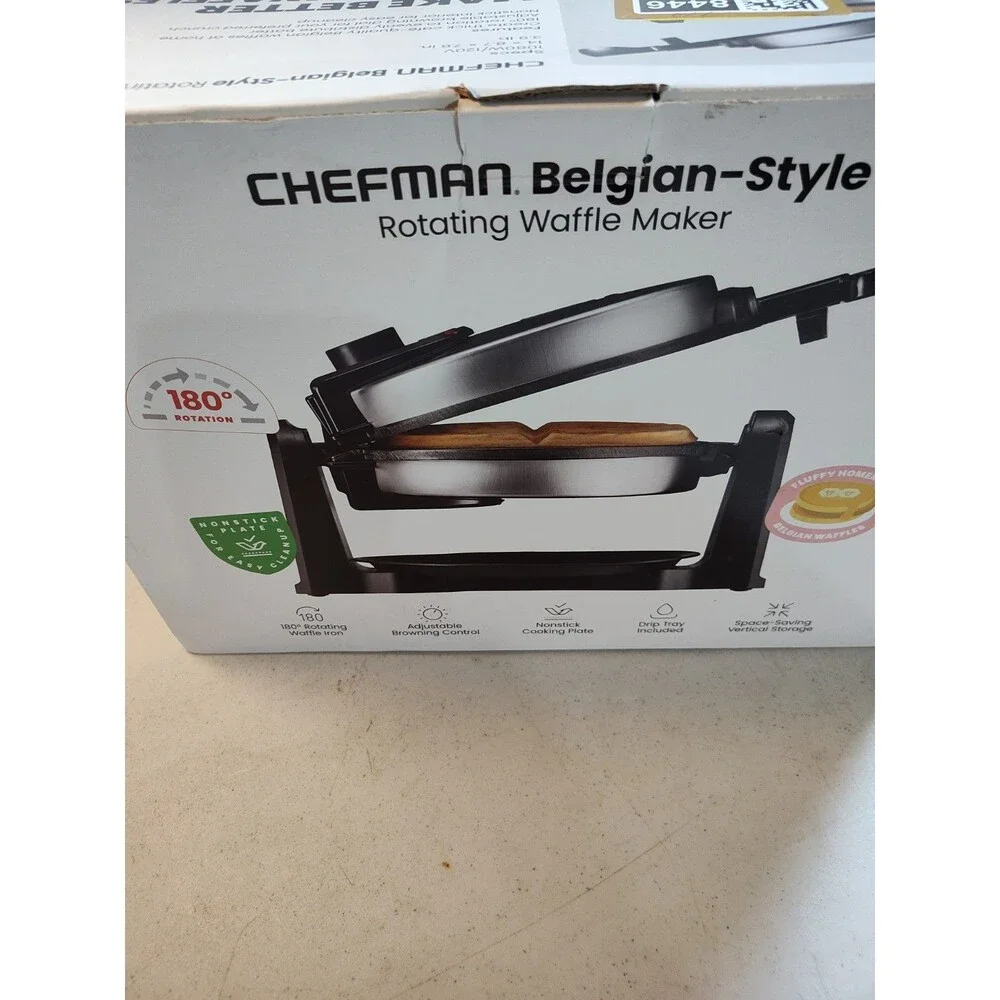 NIB Chefman Belgian Style Rotating Waffle Maker RJ04-V3 Stainless Steel (861)